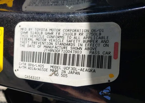 2001 Lexus Ls 430 z USA, uszkodzony, nr VIN JTHBN30F710047803